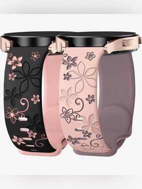 Silicone Floral Smartwatch Band for Women - Pink & Black